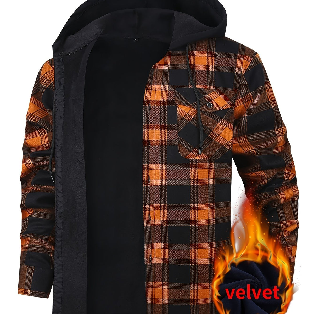 Men's Winter Plush-Themed Hooded Shirt Jacket - Thickened Button-Front Outdoor Coat with Pockets, Loose Fit Casual Blazer (Hand Washable, Fall/Winter) | European/Emerican Sizing for Cold Weather Layering