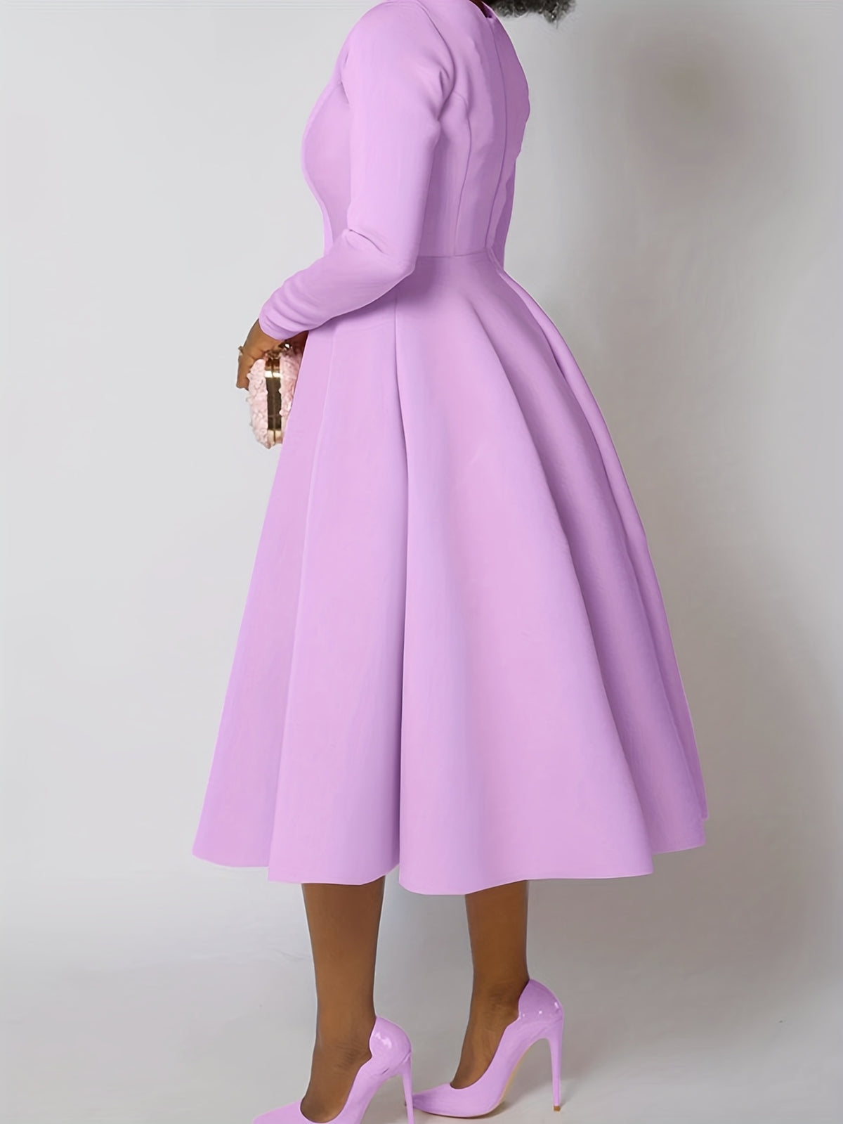 Plus Size - Plus Size, Women'S Elegant Long Sleeve A-Line Maxi Dress - Solid Emerald Green Round Neck Puff Sleeve Formal & Semi-Formal Winter Dress with Structured Waist, Floor-Length Flowing Skirt for Autumn/Winter, Casual t