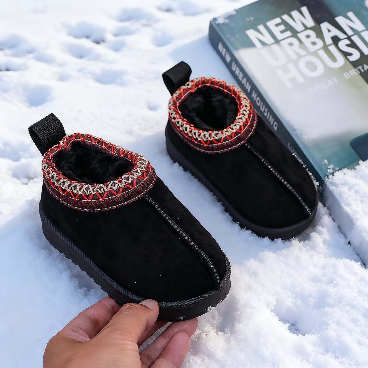 [Girls' Winter Snow Boots] Cozy Warm Girls' Winter Snow Boots with Plush Faux Fur Collar & Non-Slip Rubber Sole | Soft Fabric Upper, Mid-Calf Height, Round Toe Design for Outdoor Hiking, Casual Wear | Slip-On Boots for Youngs