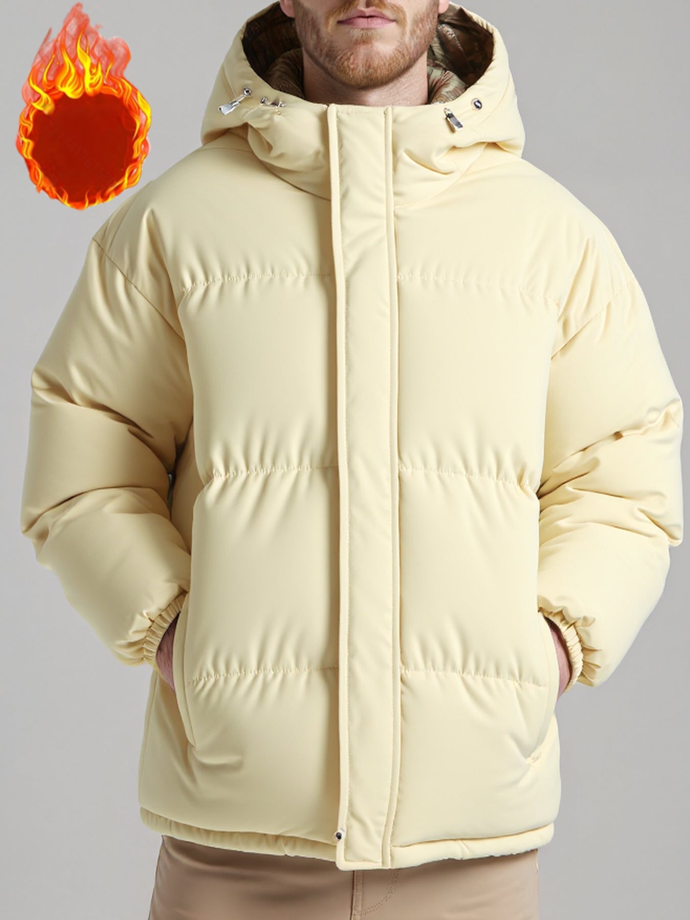 Men's & Women's Winter Padded Hooded Jacket - Thick Cold-Resistant Coat with Fill, Machine Washable Windproof Outer, Unisex Breadshell Jacket for Couples (Regular Fit, Pockets) - Autumn/North Wind Dress