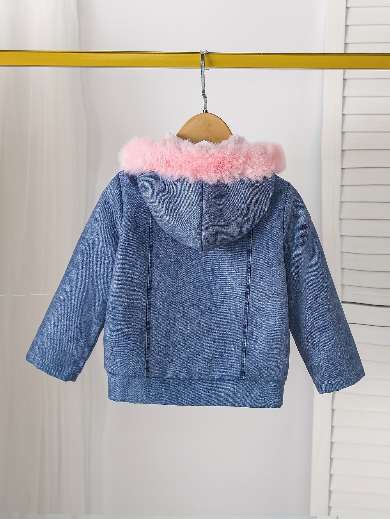 [Fleece-Lined | Hooded] Fleece-Lined Hooded Jacket | Girls' Winter Coat with Fake Pockets & Button Closure, 4-7Y