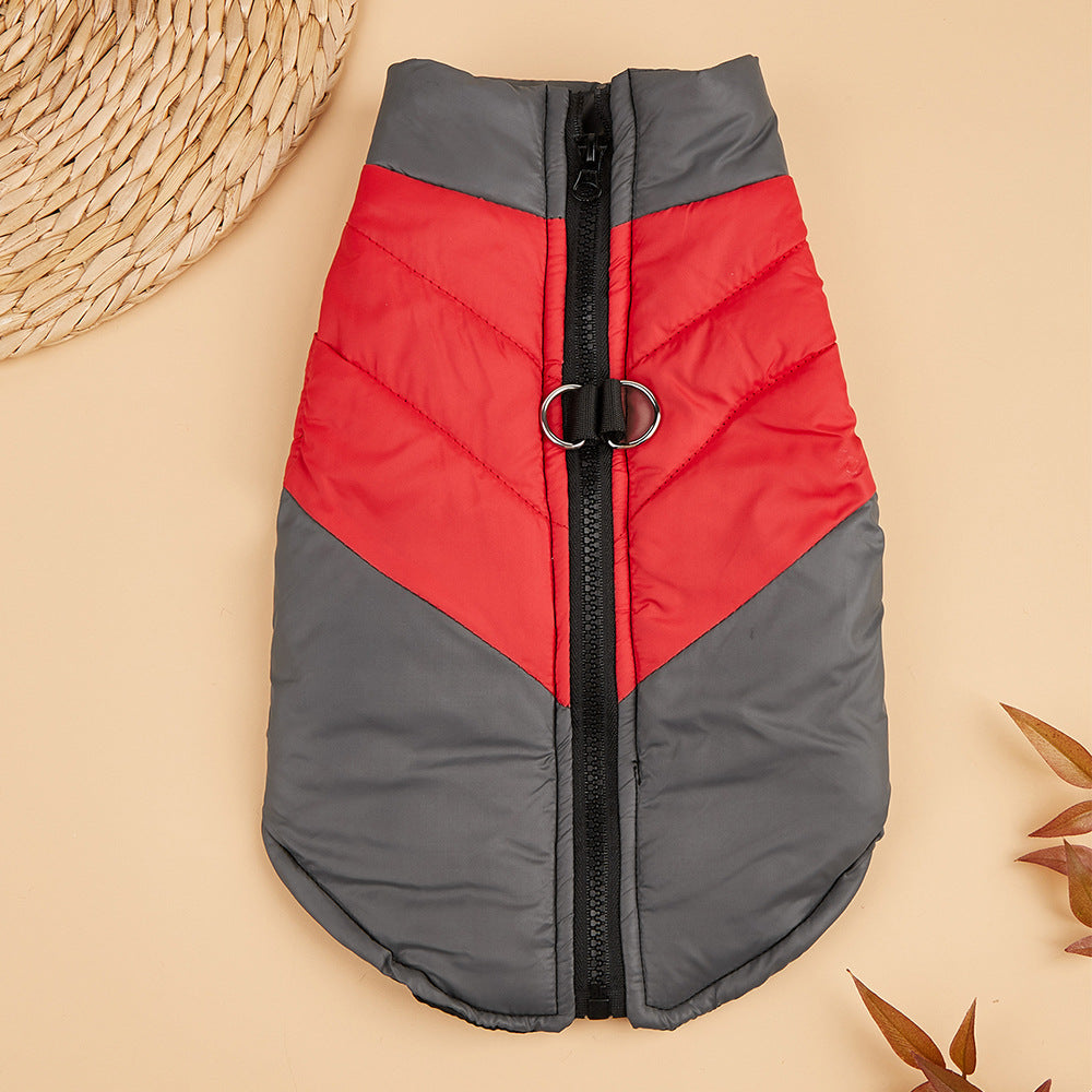 Thickened Warm Winter Dog & Cat Vest with Full-Zip Closure - Leash-Compatible Cozy Pet Jacket for Small & Medium Dogs & Cats, Soft Warm Lining, Easy On/Off, Durable & Comfortable for Outdoor Walks, Cozy Winter Outfit (GreyRed