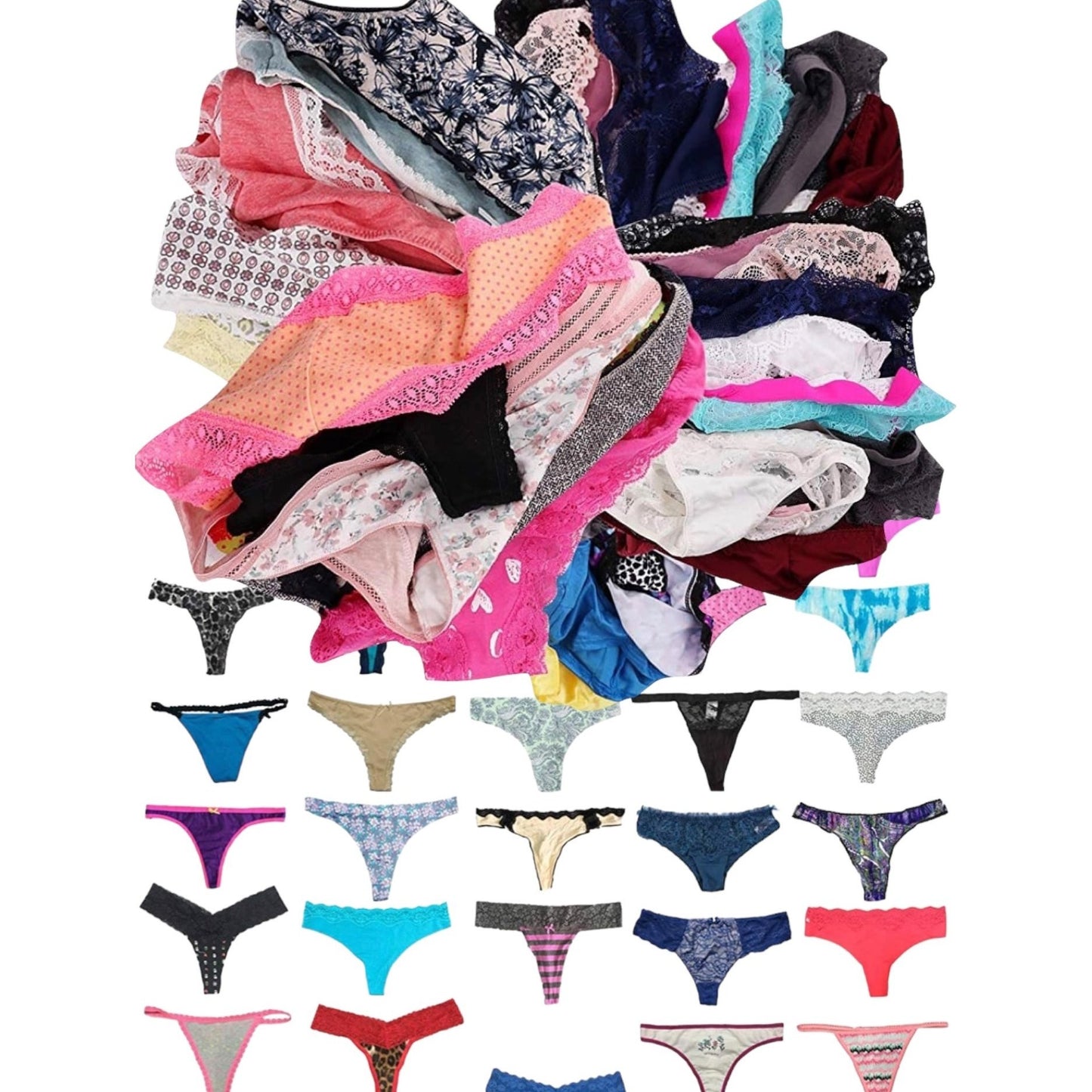 Women's Pack of 6 Random Assorted Print Panties - Thongs