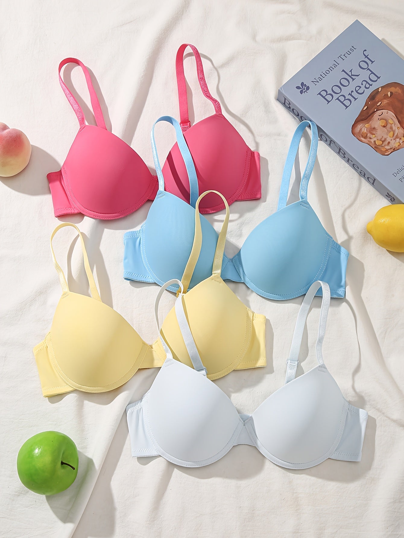4pcs Women's Full-Coverage Underwire Bras - Seamless Push-Up Lift, Smooth-Face Non-Padded Cups, Full-Bust Coverage (No Removable Padding), Everyday &, Elegant Round/Asymmetrical Neckline Compatible ( Boning) - Hand