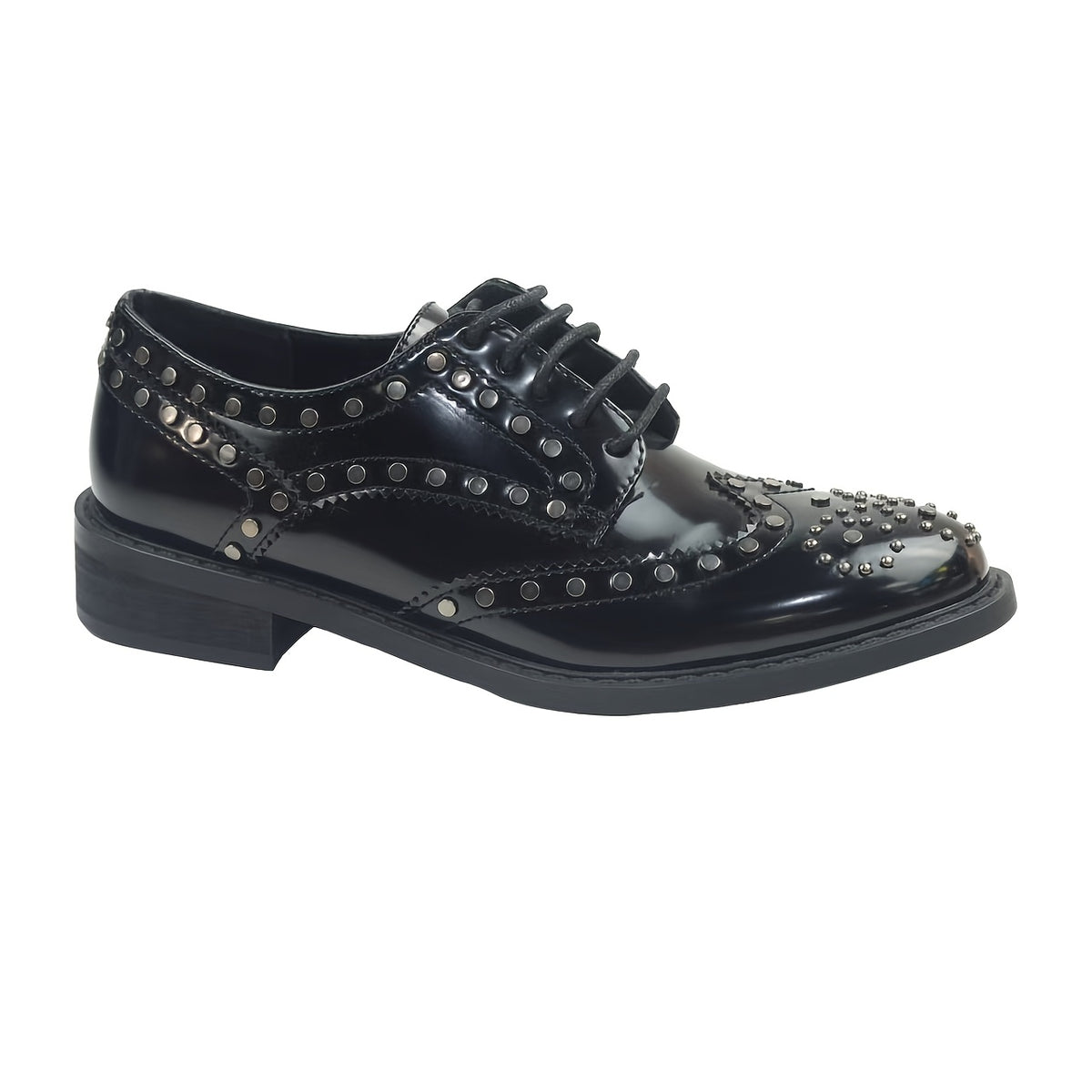 TM EYES Women's Gothic-Style Faux Cover Slip-On Loafers - Comfortable Low Heel Pointed Toe Moccasins with Rivet Accent, Black PU Shoes with TPR Sole for Casual & Formal Events, All-Season Versatile Casual Attire, Faux Cover U