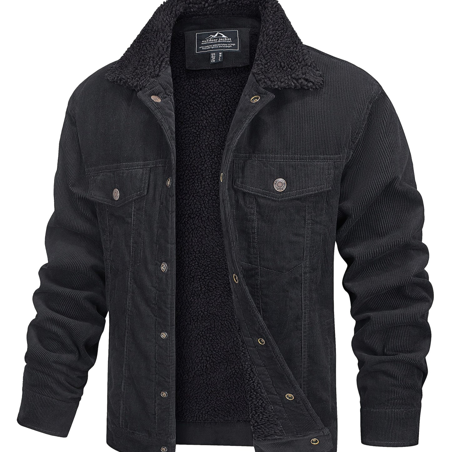 Men's Heavy-Duty Winter Jacket with & Lapel Collar - Thick Warm Trucker Jacket Suitable for Hiking, Camping, Outdoor Workwear - Machine-Washable Coat with Multi-Pocket Design (Fall/Winter)