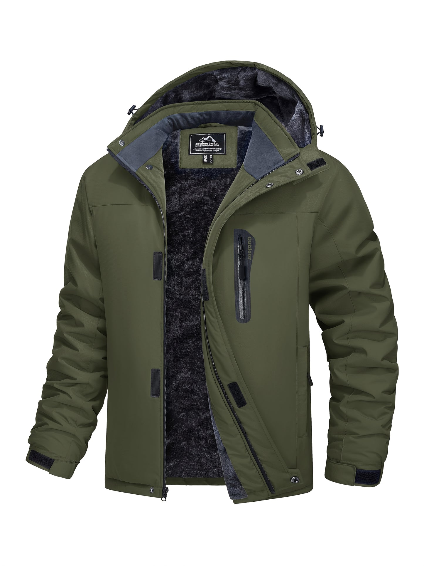Men's Windproof Thermal Snow Jacket with Full-Zip Hooded Fleece Parka - High Quality Ski & snowboard Outerwear, Thickened for Hiking, Mountaineering, Winter Sports (Machine Washable, Zippered Pockets)