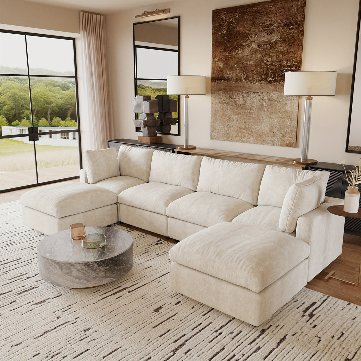 [Cloud Couch Sectional] Oversized Modular Cloud Couch Sectional Sofa | 134" U-Shaped Convertible Living Room Set with 2 Ottomans, Washable & Replaceable Covers