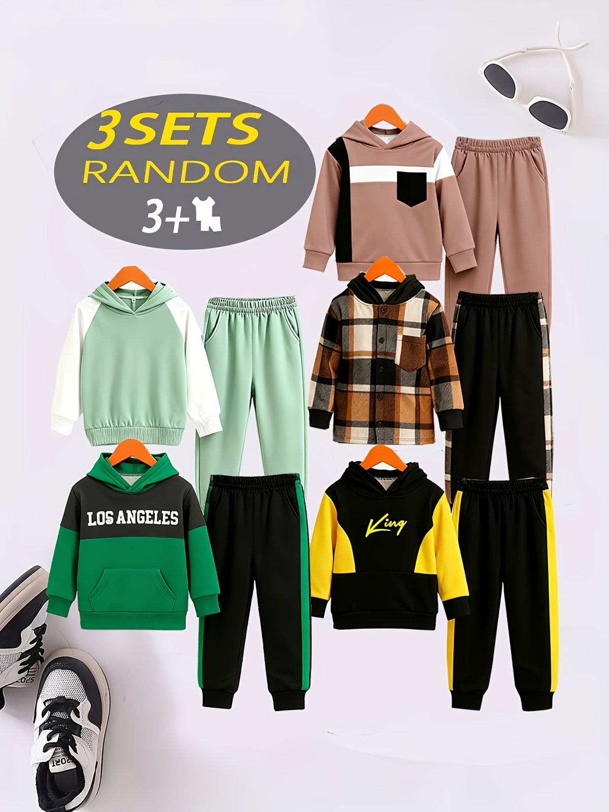 6pcs - Random Three Piece Top And Three Pair Pants Targeted Development New Year's Gift Halloween Autumn/Winter New Style Boys' Fashion Long Sleeve Pants Set Pattern Baseball Coat Outer Coat Splicing Cool Printed Sports And L