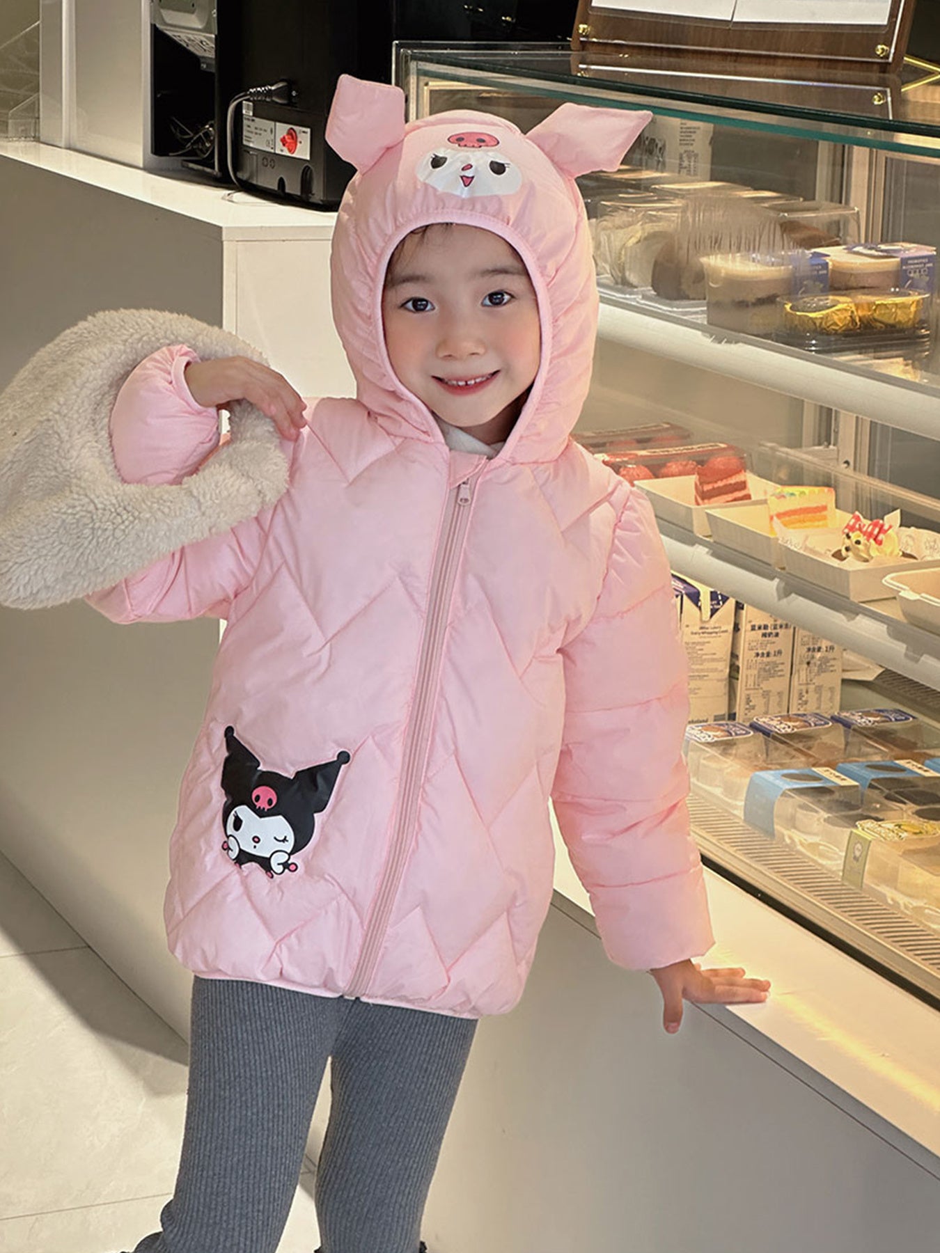 Sanrio Kuromi Kids' Winter Jacket | Lightweight, Warm Padded Coat with Kuromi-Themed Prints, 3D Hood, Tailored Cutting, Suitable for School or Outings, Casual Style with