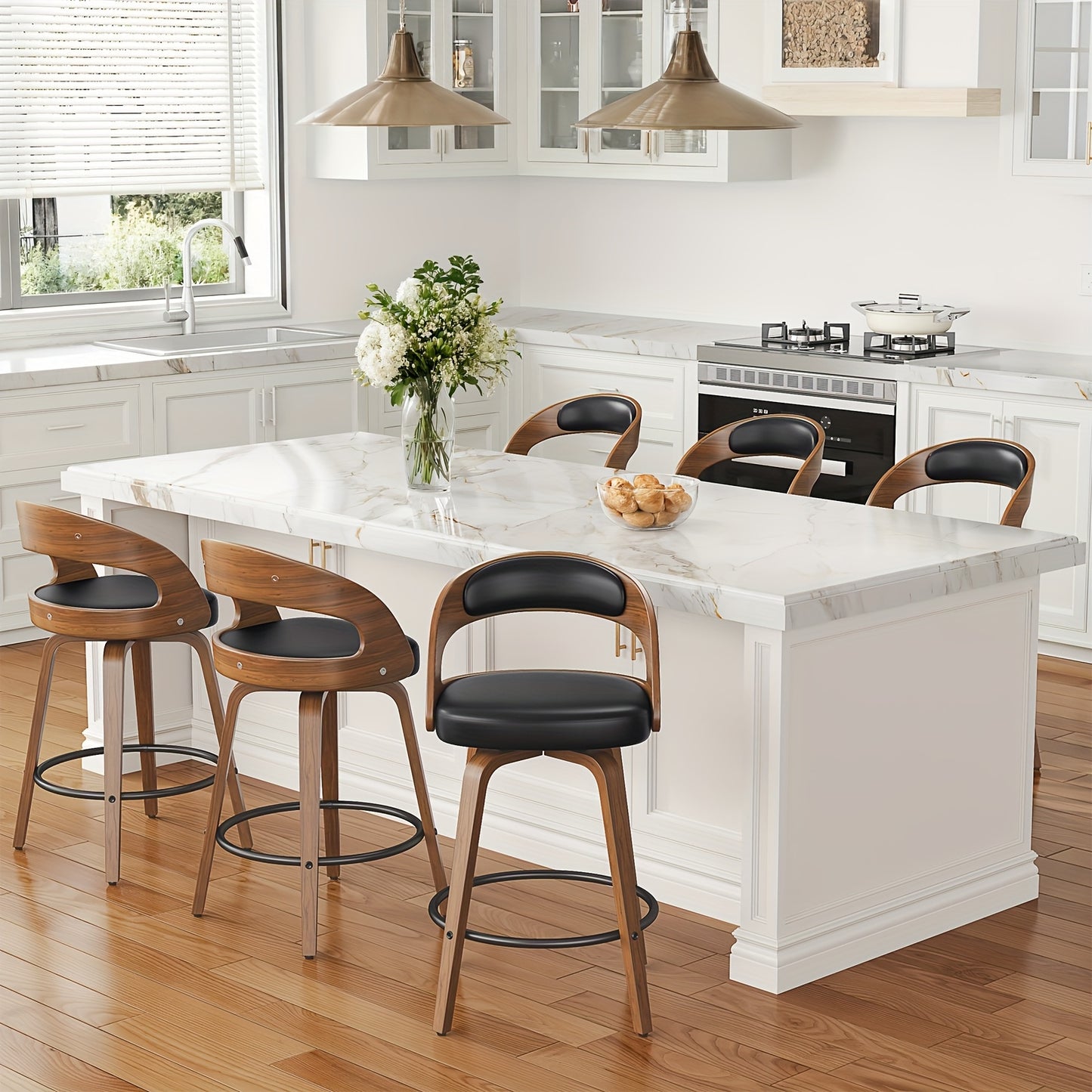 3/4pcs Modern Upholstered Bar Chair Set, 26" Counter-Height Stools With Thick Soft Cushion, Ergonomic Back Support, Solid Wood Legs & Footrest For Kitchen Island