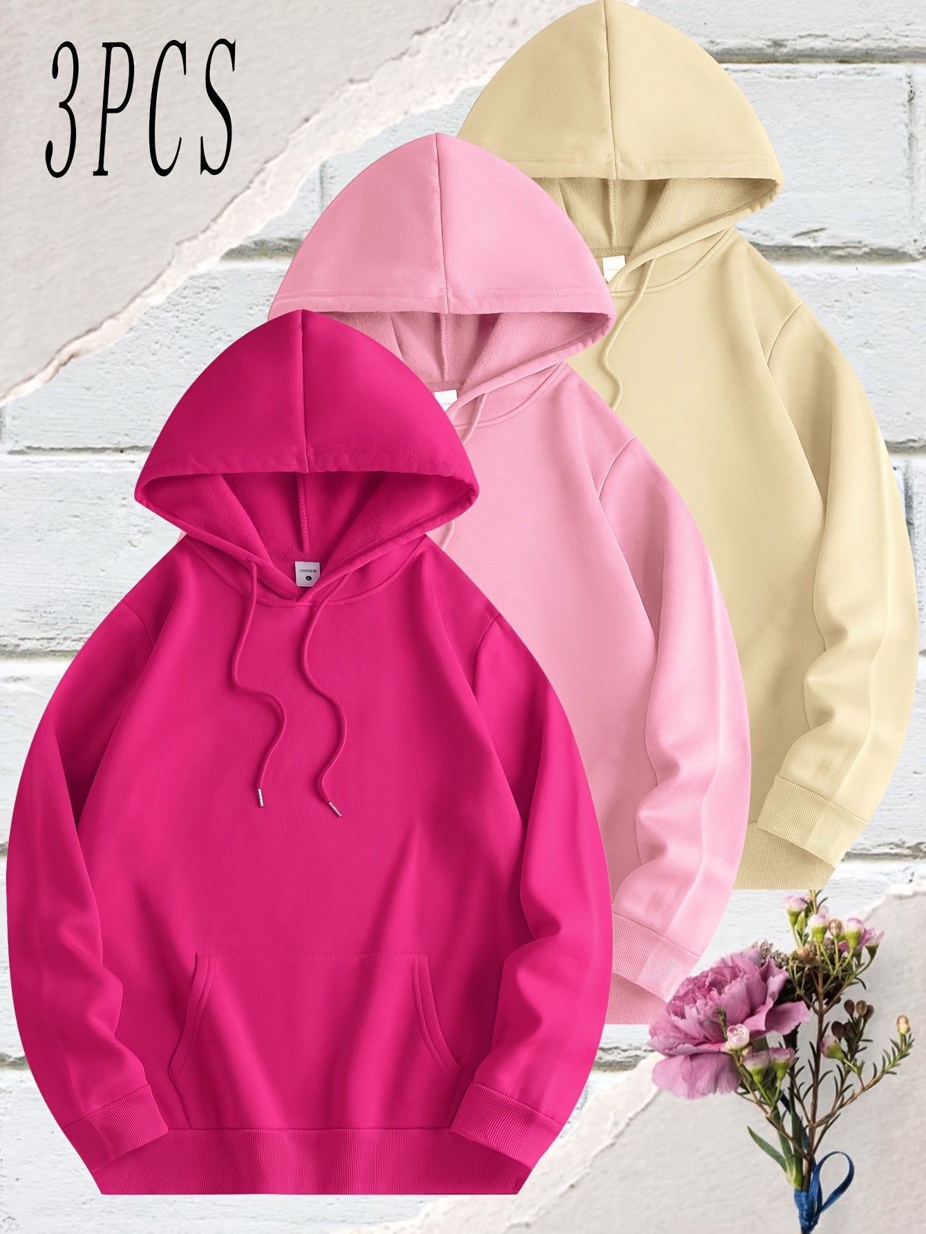 [Polyester Hooded Sweatshirts] 3-Pack Men's Casual Polyester Hooded Sweatshirts - Solid Color Knit Fabric with Slight Stretch - Regular Fit Hoodies with Drawstring for All Seasons