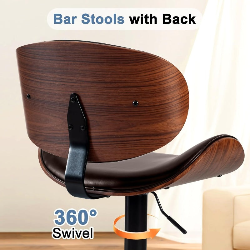 Bar Stool Set (2-Piece/4-Piece/6-Piece), Adjustable Bar Height, PU Leather-Covered Seat, Ergonomic Backrest and Footrest, Non-Slip Rubber Base, Suitable for Bars and Home Kitchen Islands, Black