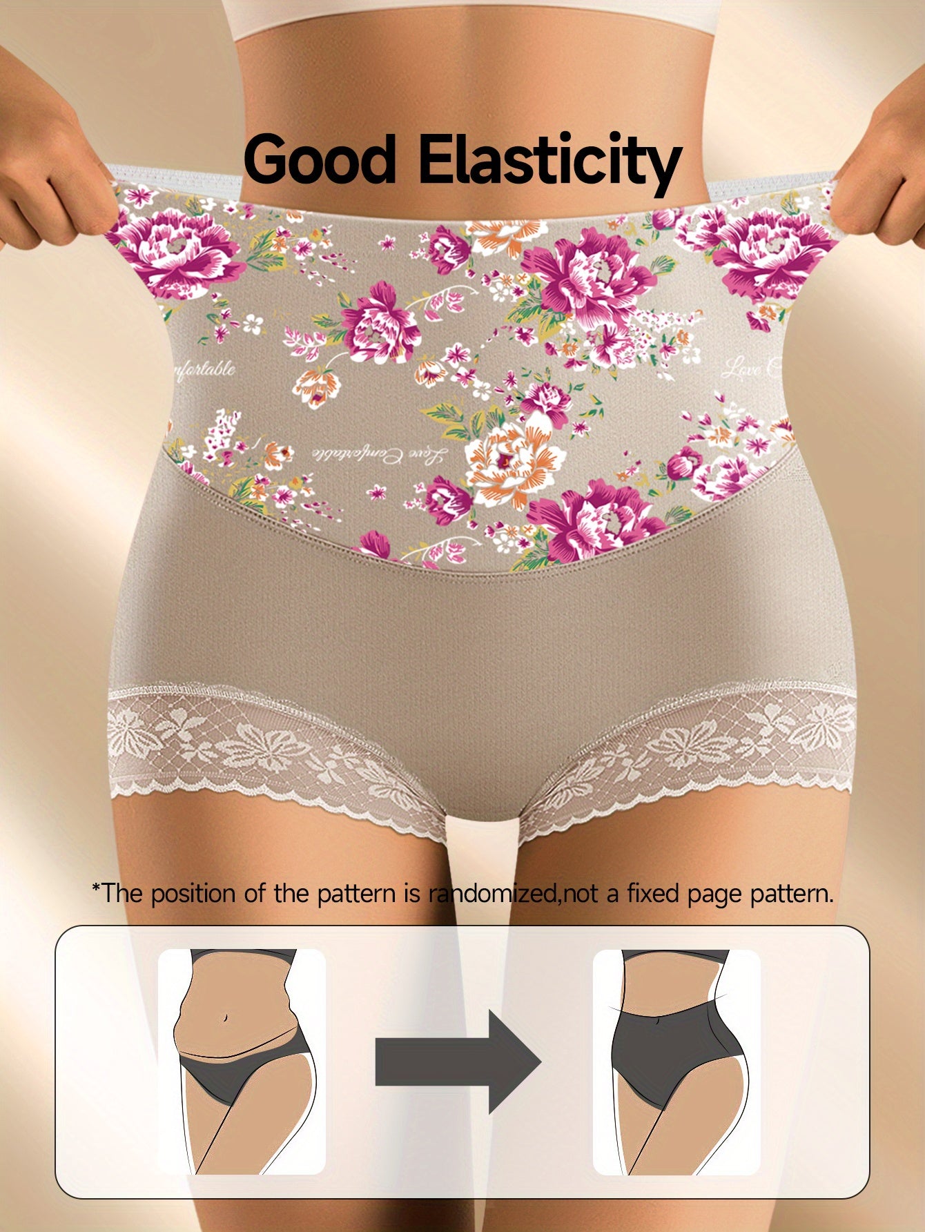 8pcs of Women'S High-Waisted Shaping Boxer Briefs Featuring a Stylish And Elegant Floral Print, Skin-Friendly, Breathable, And Form-Fitting.