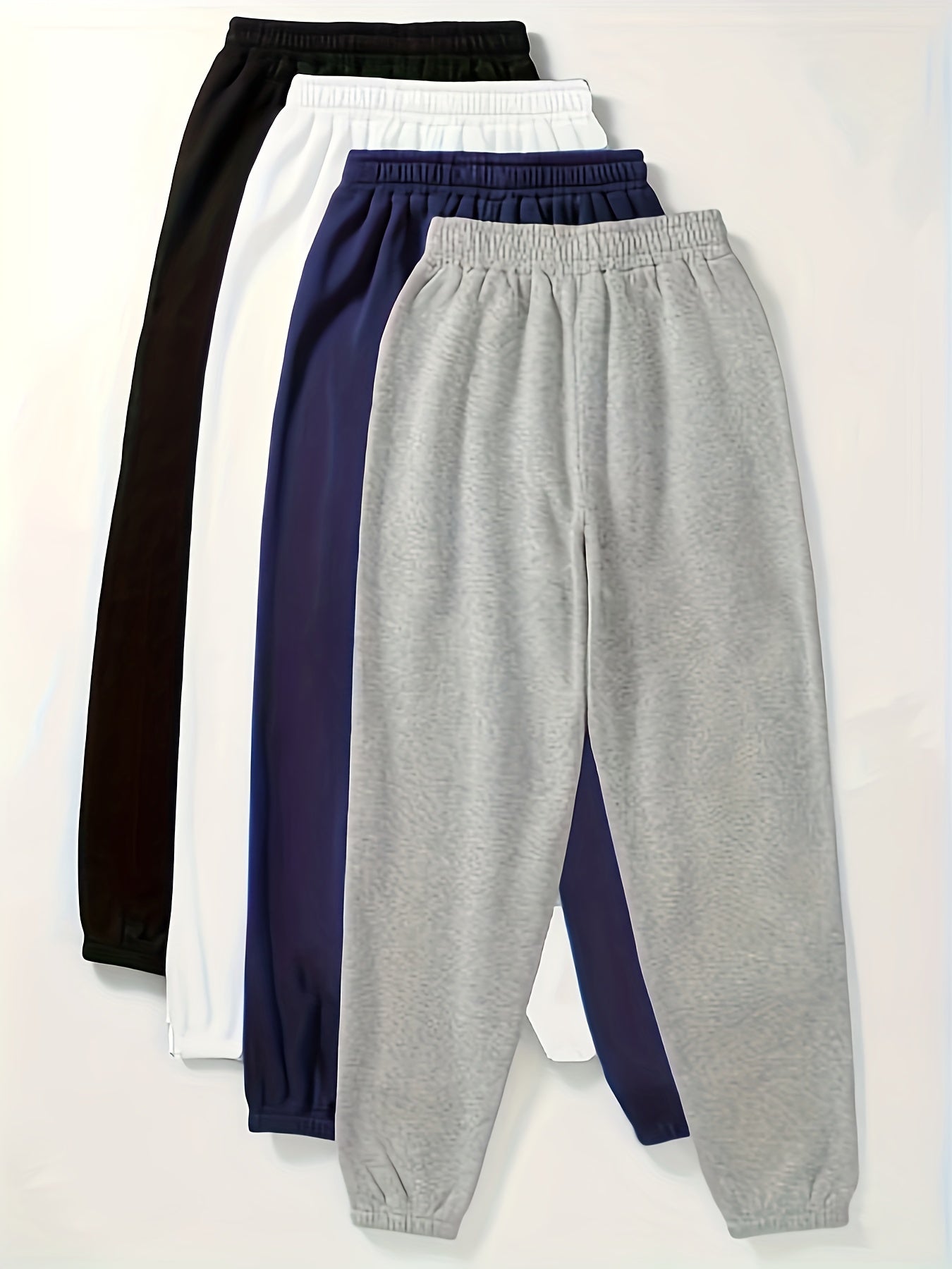 [4 Pack Sweatpants] Solid Color Simple Sweatpants 4 Pack, Versatile Elastic Waist Jogger Pants For Spring & Fall, Women's Clothing