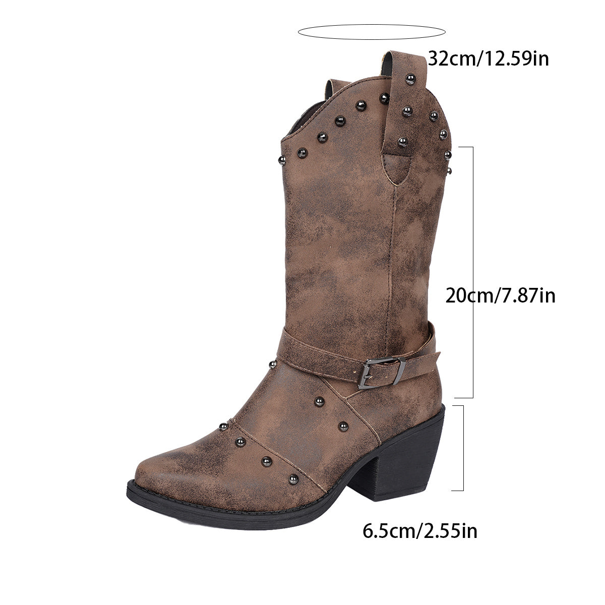 Women'S Slip-On Chunky Heel Mid-Calf Boots with Pointed Toe & Rivet Accent - Thick Platform Sole, Round Toe Cushioning, Synthetic Cover Upper & Rubber Sole - 8 Sizes Available for Work, Office, Parties - Comfortable Casual to