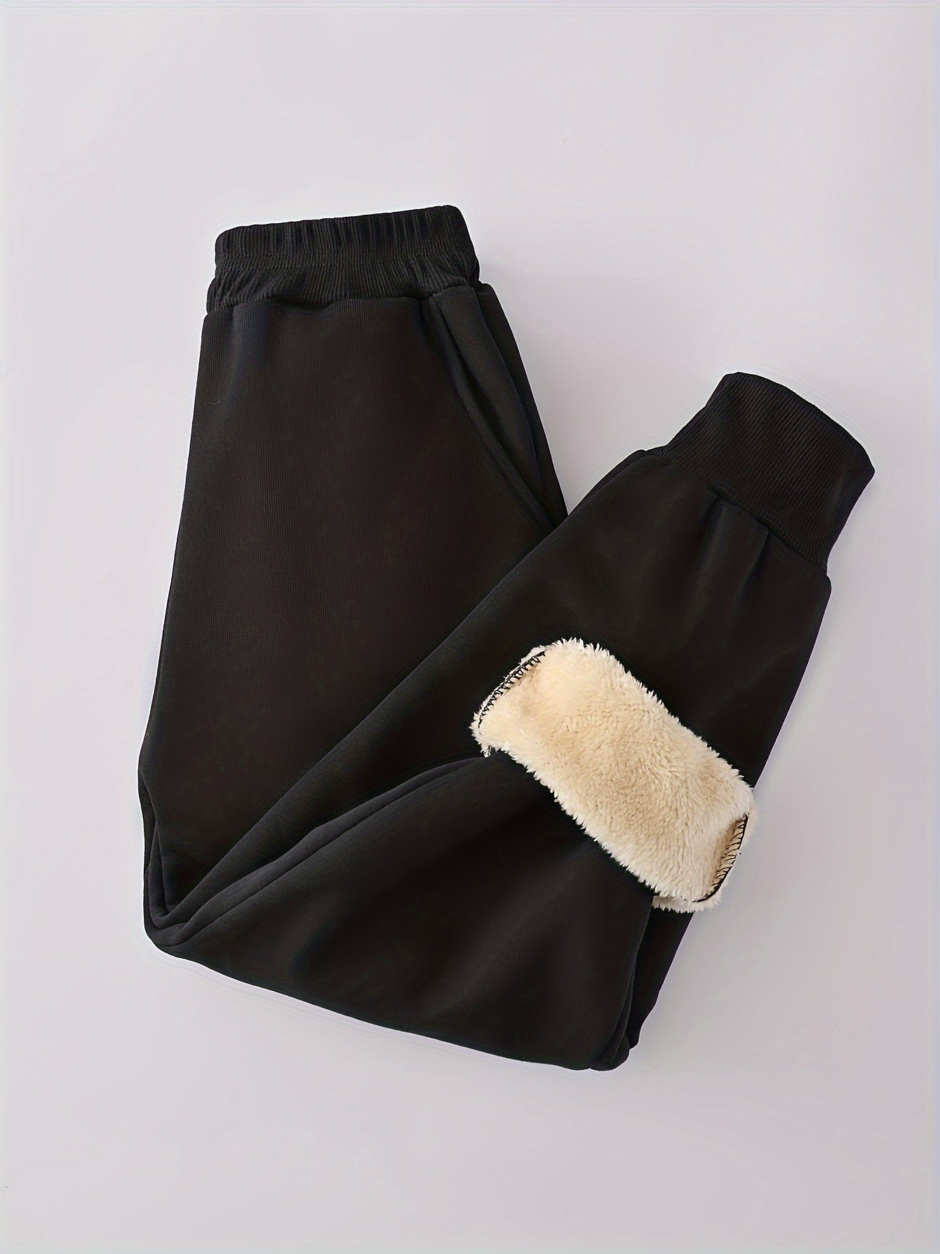 [Thermal Fleece-Lined Joggers] Black Thermal Fleece-Lined Girls' Joggers | Elastic Waist Winter Pants with Pockets, Machine Washable Casual Trousers for Teens & Tweens (Autumn/Winter), Perfect for Outdoor