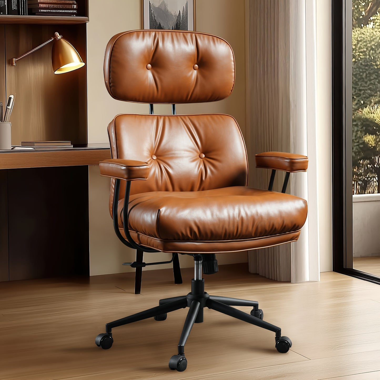 Oversized Modern Office Chair PU Leather, High Back Adjustable Desk Chair with Padded Armrests, Ergonomic Computer Chair for Home Office, Stylish Executive Chair with Lumbar Support