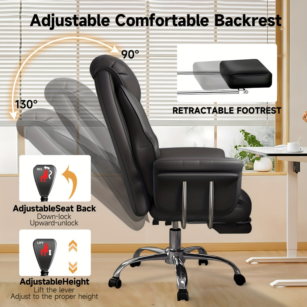 Big And Tall Office Chair 400lbs Wide Seat, High Back Executive Office Chair with Foot Rest, Ergonomic Chairs Lumbar Support