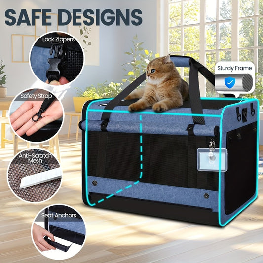 55 lbs Large Pet Carrier with Litter Box - Extra Large 24x17x17 Inches Heavy-Duty Soft Travel Crate, Heavy-Duty Zipper Locking Mechanism, Spacious Interior for Cats, Dogs, - Ideal for Long Flights, Road Trips, Vet Visits - Id