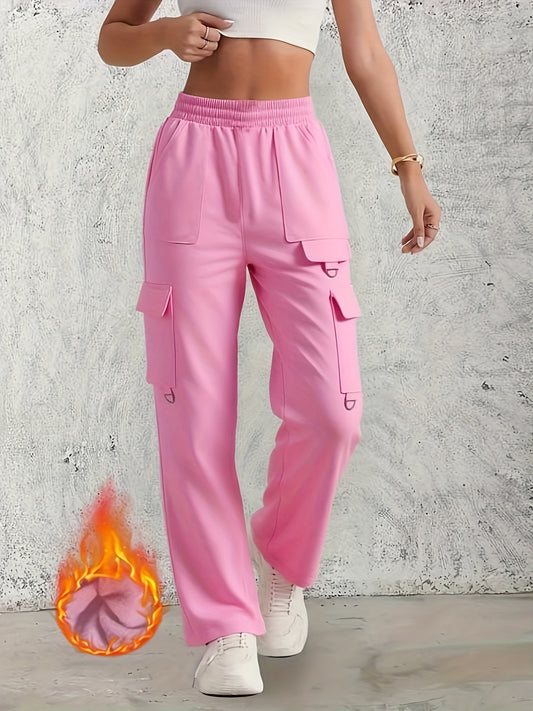 3pcs Girls' Heavy-Duty Work Pants - Winter Joggers with Elastic Waistband, Multi-Pocket Cargo Trousers for Teens, Machine Washable Pants in Black/Gray/ Pink - Outdoor, School, Everyday Cold-Weather Pants, Outdoor Activities,