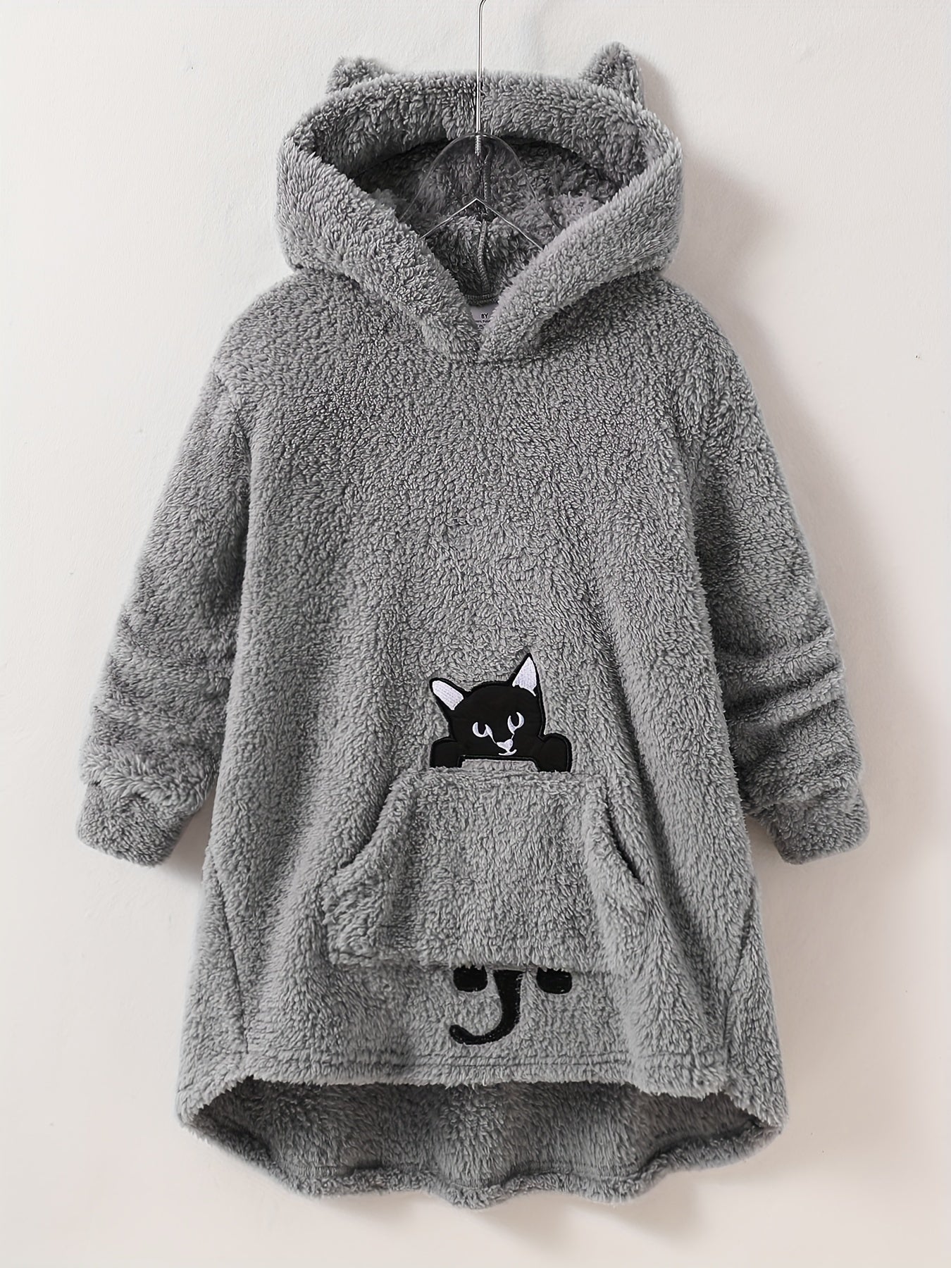 [Cute Sweatshirts for Teens] Cozy Fleece Hooded Sweatshirt for Girls - Soft Plush Cat Print Pullover, Long Sleeve Winter Jacket, Casual Everyday & Outdoor Wear, Playful Design, Comfortable Teen Clothing