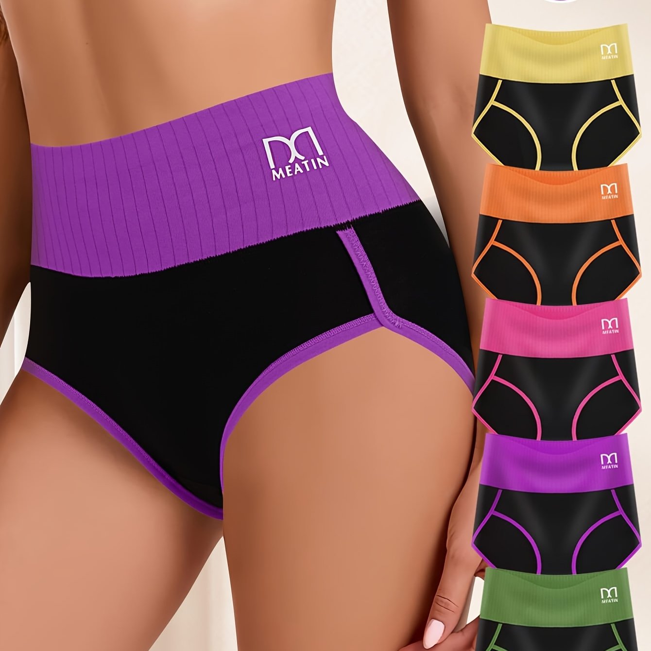 5pcs High Waist Tummy Control Underwear for Women - Bikinis with Fashion Contrast Color, Comfortable Fit, and Briefs Style Panties for Women