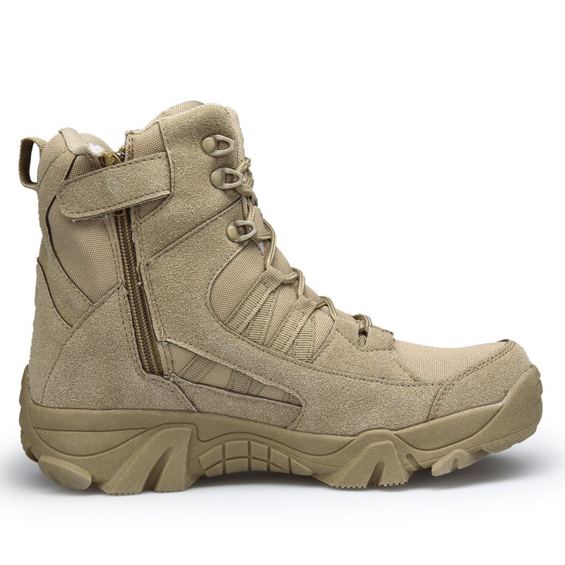 Men's Tactical Hiking Boots with Ankle Support & Non-Slip Rubber Outsole - All-Terrain Traction, Cushioned Insole, Lightweight PU Synthetic Upper - Beige/Tan Low-Top Tactical Outdoor Boots for Trekking, Hunting, Camping, Urba