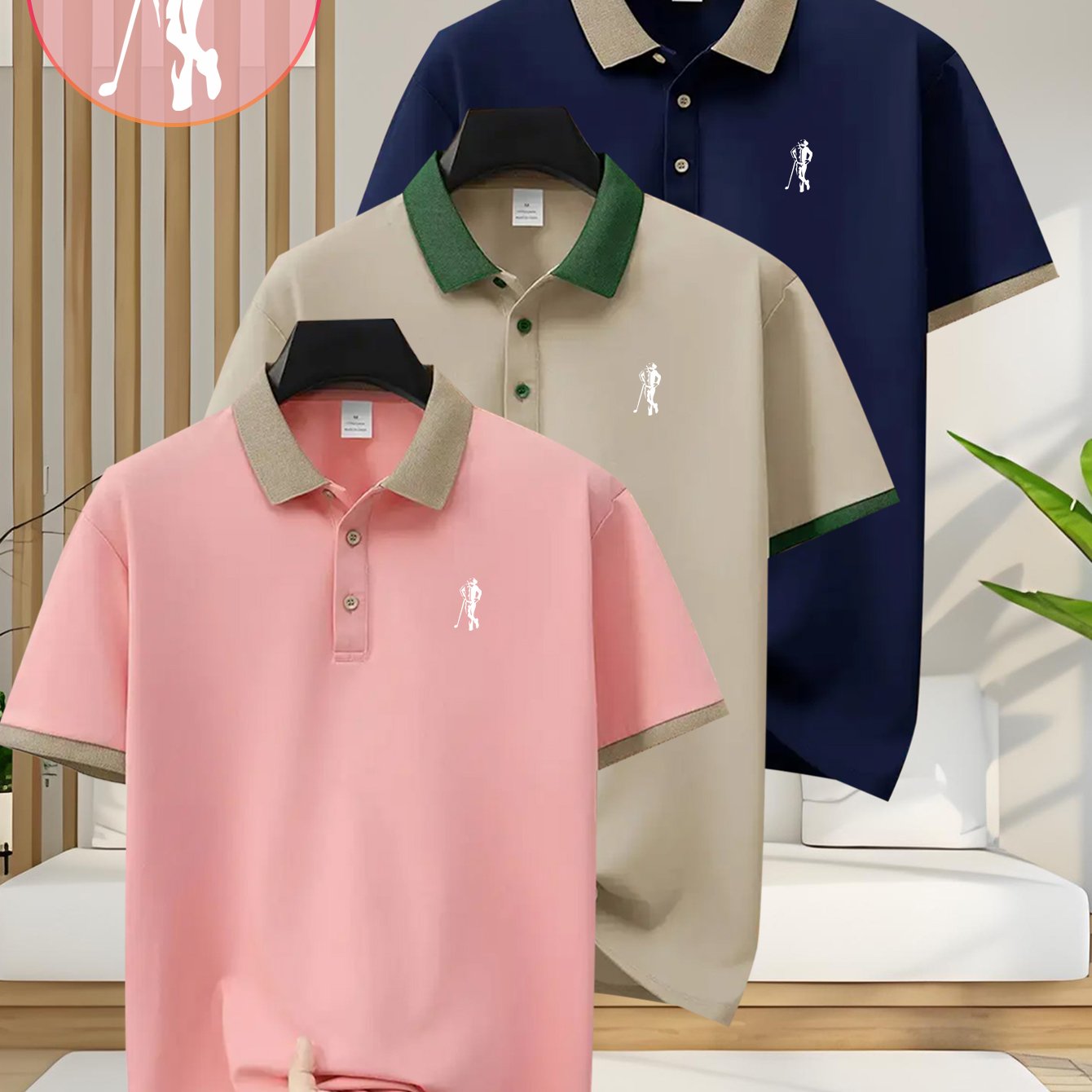 [Ideal Christmas Gift] A Trendy Three-Piece Set of Men's Polo Shirts, Perfect for Casual Wear And Golf, Featuring Print Patterns, a Collared Design, Short Sleeves, Buttoned Neck, And Breathable Fabric, Making It an Ideal Chri