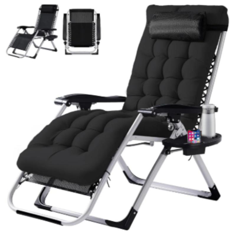 Zero Gravity Recliner with Foldable Headrests | Recliner with Cup Holder Tray and Detachable Cushion, Indoor/Outdoor Use, Black/Gray - EDX Brand