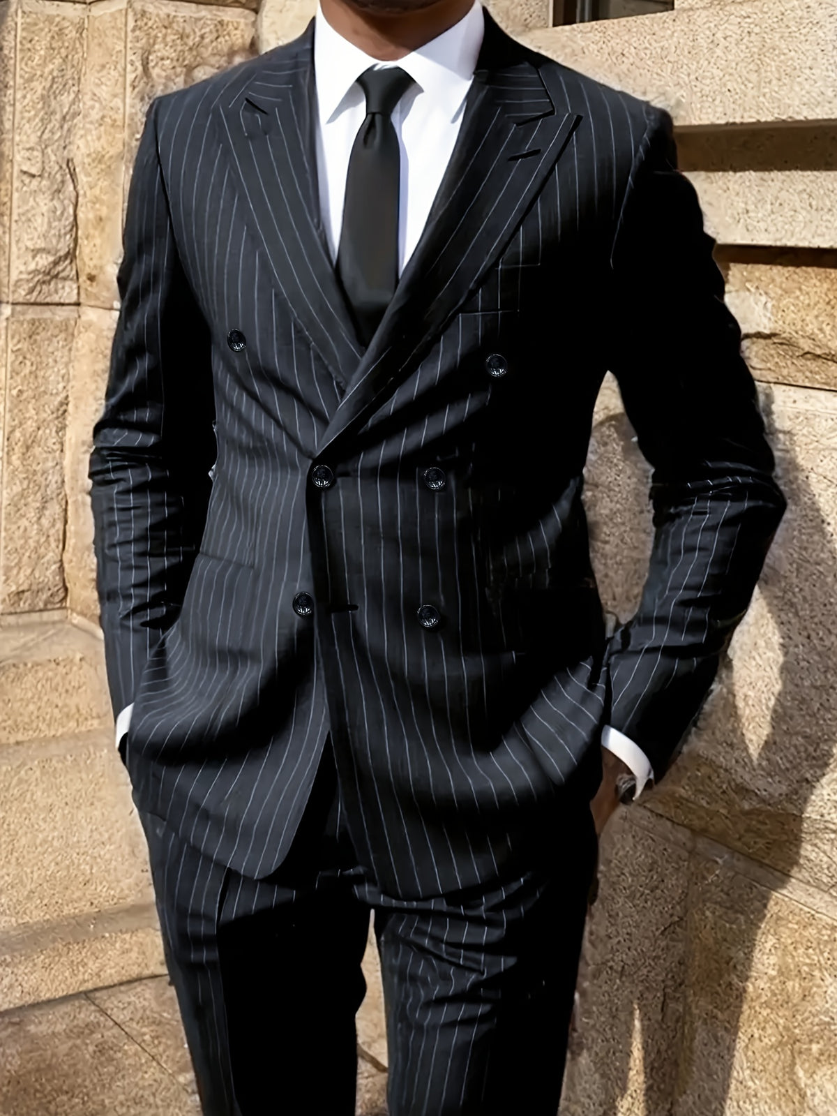 Men'S Striped Suit; Double-breasted Business Attire, Dress Suits for Men, Suits for Men Full Set, Suits for Men Slim Fit, Suit for Men, Business Suits for Men, Formal Wear, Office Attire, Tailored Fit, Classic Striped