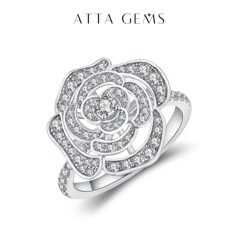 [3-Carat Moissanite Rose Ring] 3-Carat Moissanite S925 Silver Rose Ring | Layered Petal Design Wedding Band | Gift for Girlfriend, Jewelry Piece