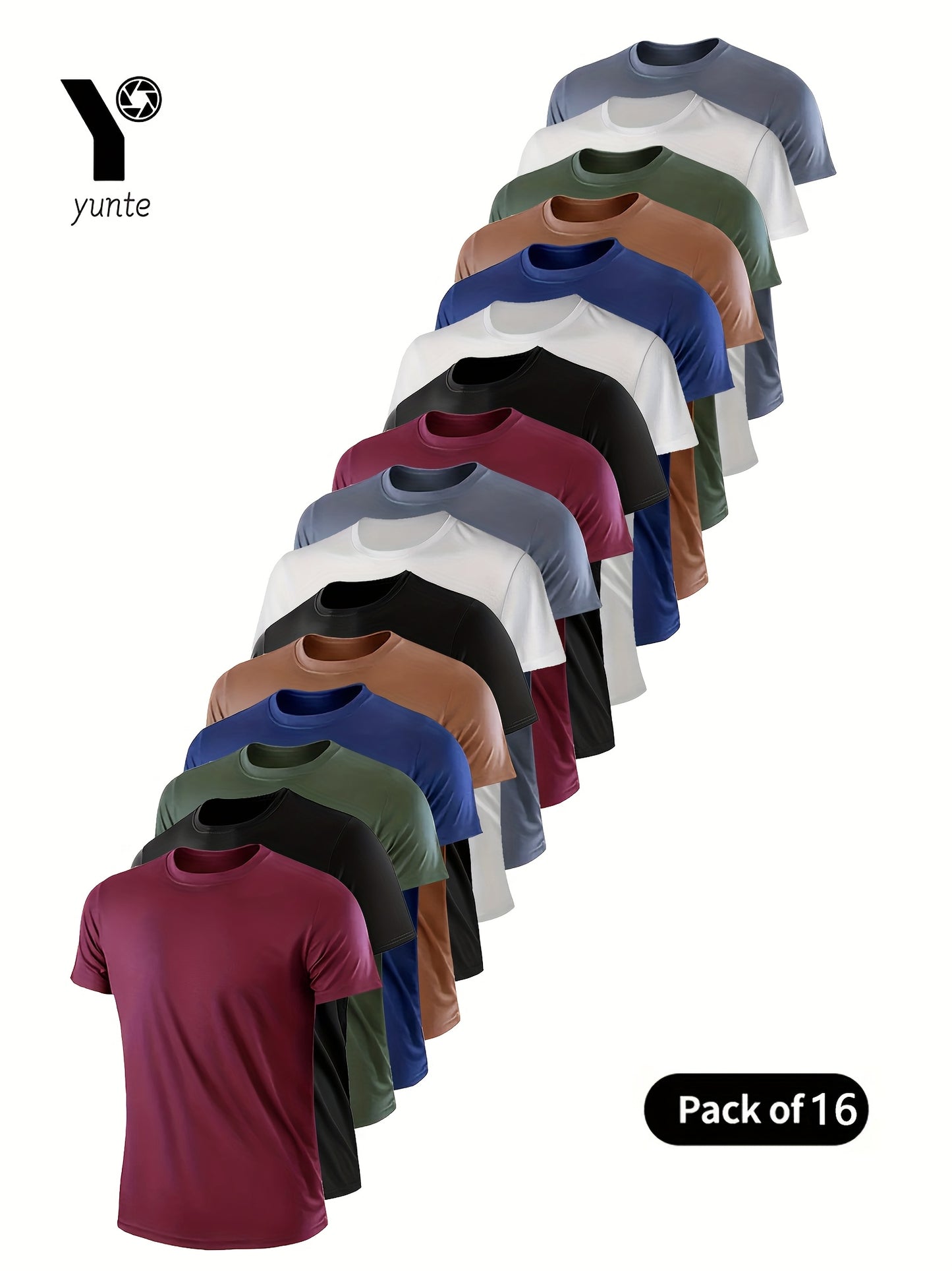 16pcs Red-Black-Army-Green-Camo-Black-White-Gray-Red-Black-White-Army-Green-Camo-Army-White-Gray Mixed Colors, Ultra-Light Men's Crew Neck T-Shirt - Quick-Drying, Breathable, Sweat-Wicking Shirt, Suitable for Fitness, Gym, an