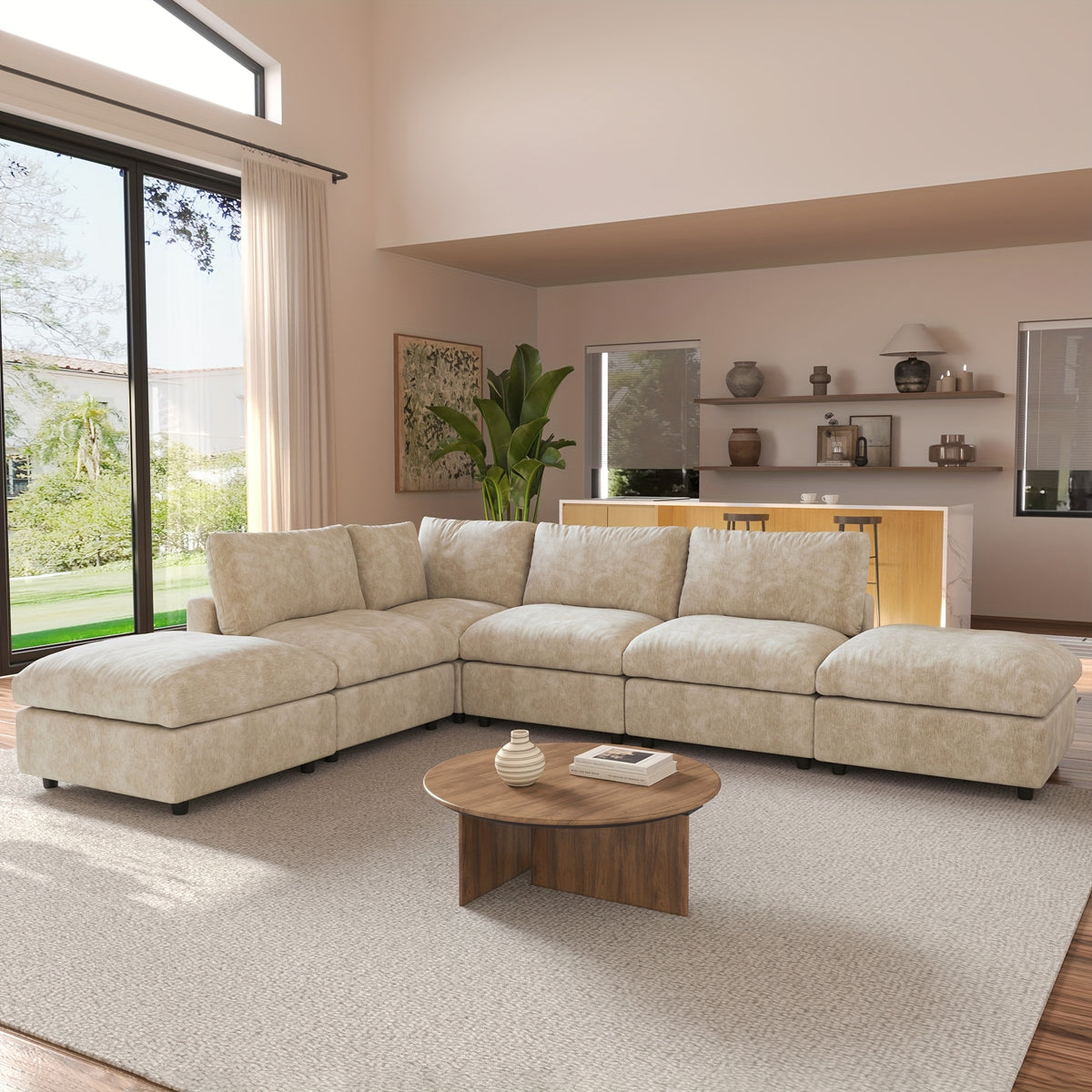 [Cloud Couch Sectional] Oversized Modular Cloud Couch Sectional Sofa | 134" U-Shaped Convertible Living Room Set with 2 Ottomans, Washable & Replaceable Covers