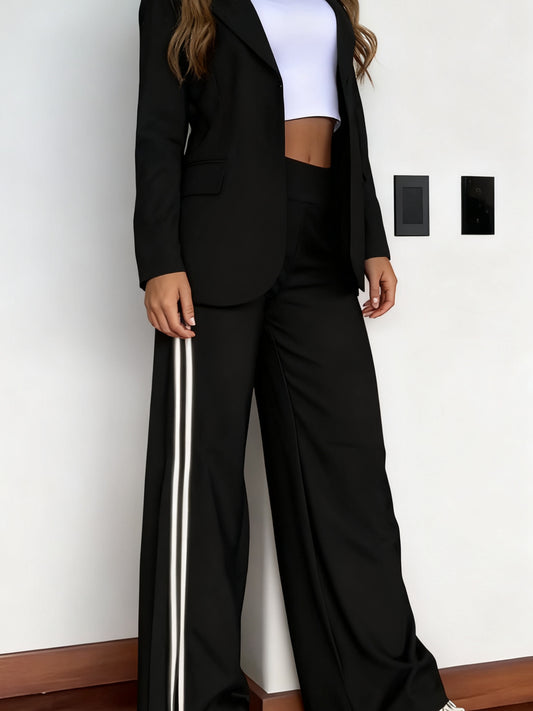 Women'S Casual Lapel Suit, Two-Piece Wide-Leg Pants | Long Sleeve, Solid Color, Palazzos Hem, Fabric, All-Season, SCACCTO Brand