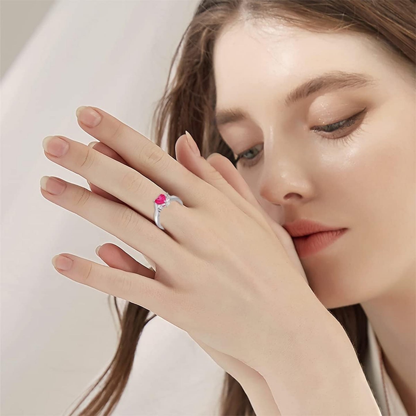 1pc July Birthstone Ring for Women - 925 Sterling Silver with Red Heart & Cubic Zirconia Accents, Elegant Classic Design, Perfect for Birthdays, Mother'S Day, Anniversaries, and Casual Attire, Anniversary Jewelry, Sophisticat