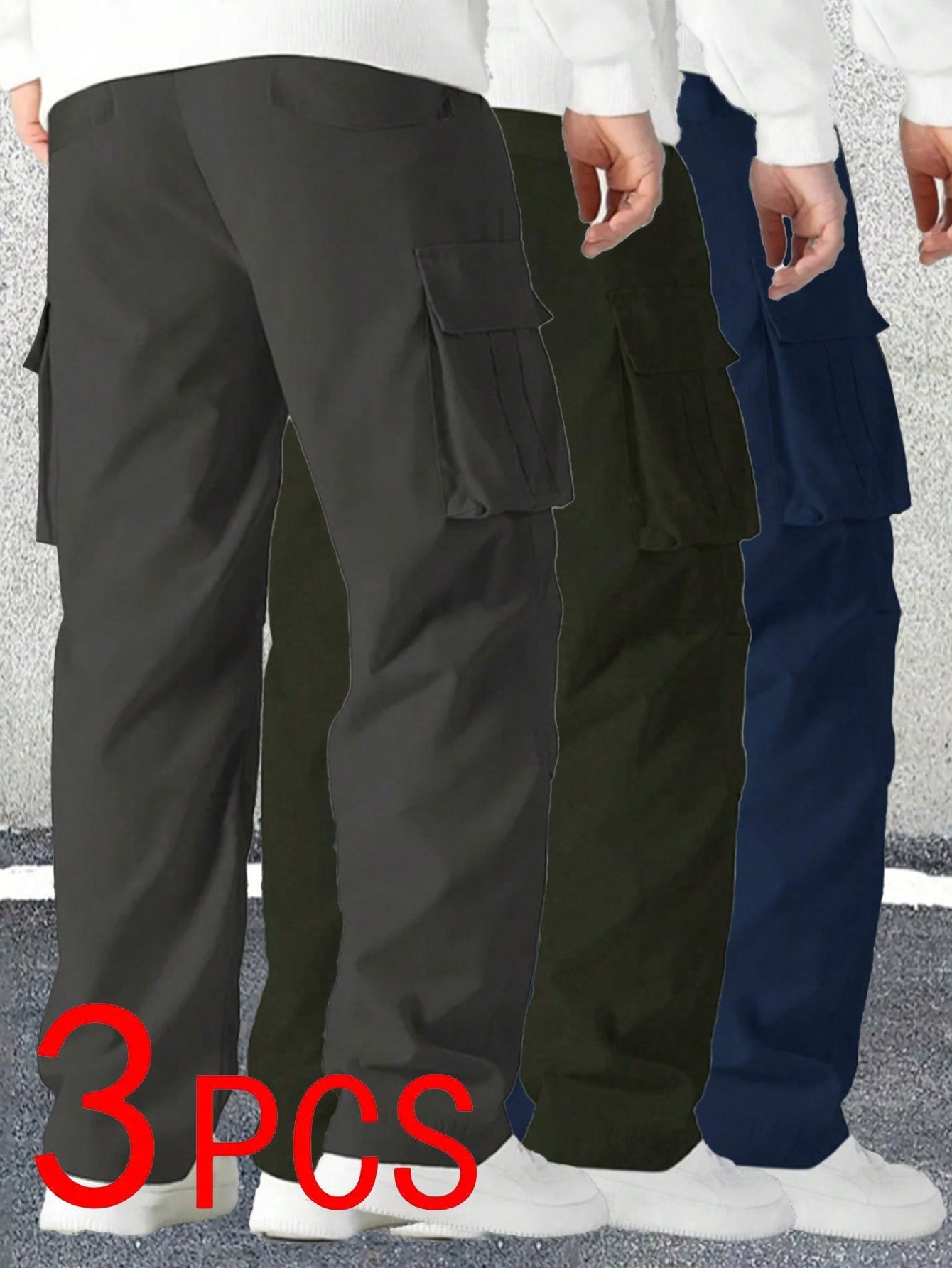 [Stylish | Versatile] 3pcs Stylish Versatile Men's Cargo Pants | Spring Autumn Outdoor Sports Straight-Leg Casual Long | Street Retro American Trendy Trousers