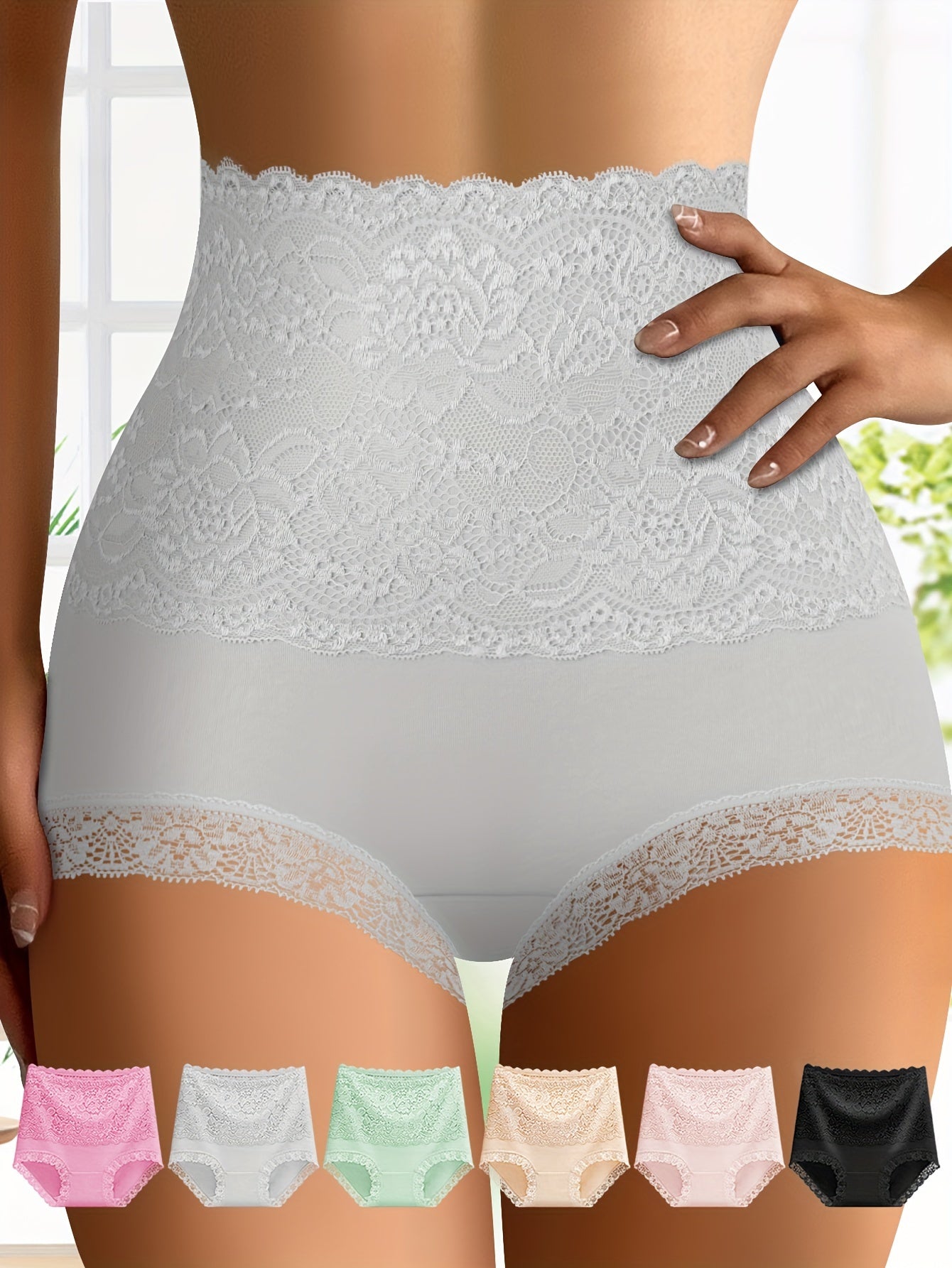 6pcs Jacquard Non Pinch Hip High Waist Everyday Lace Women'S Panties Panties for All Seasons, High Cut Panties for Women, Womens Plus Size Panties, Frilly Panties, Underwear for Women, Satin Panty for Women, Daily Wear Pantie