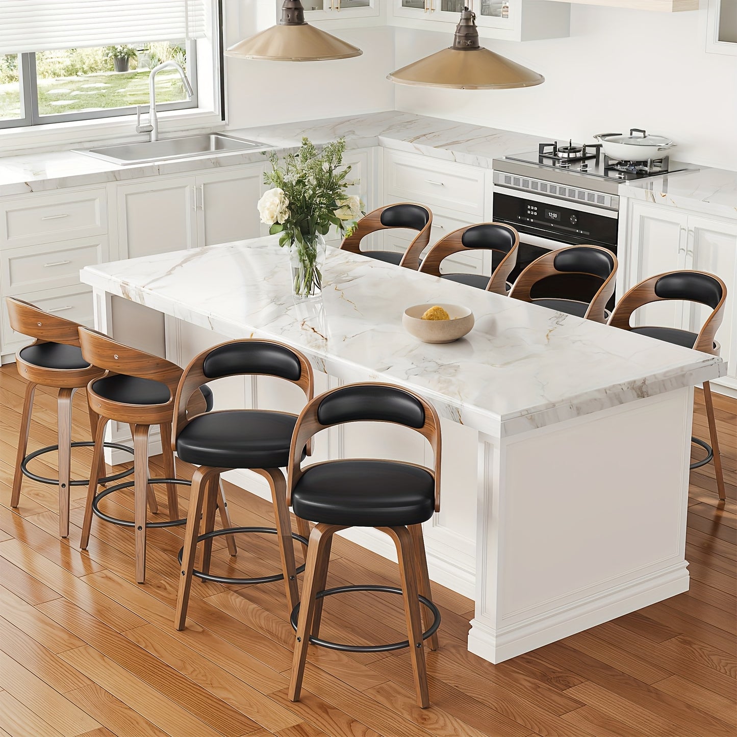 3/4pcs Modern Upholstered Bar Chair Set, 26" Counter-Height Stools With Thick Soft Cushion, Ergonomic Back Support, Solid Wood Legs & Footrest For Kitchen Island