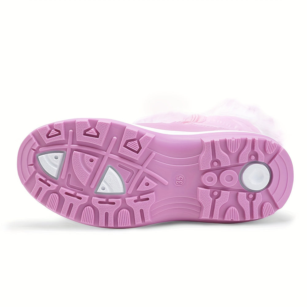 Girls' Winter Snow Boots with Plush Lining - Cute Pink & Snow Boots with Zipper Closure, Warm Mid-Top Round Toe Snow Boots for Girls, All-Season Outdoor Play, Hiking & Casual Wear, Winter Boots, Hiking Footwear, Stylish Footw