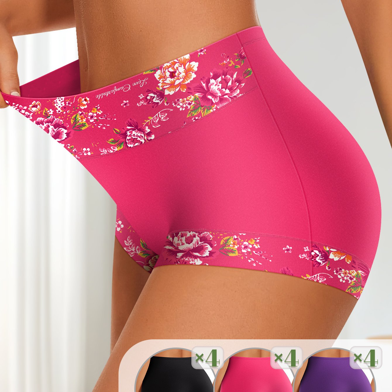 12-pack Women's high waisted Cotton printed underwear is Light Beige friendly, comfortable, breathable, and sweat resistant, suitable for daily commuting and light exercise