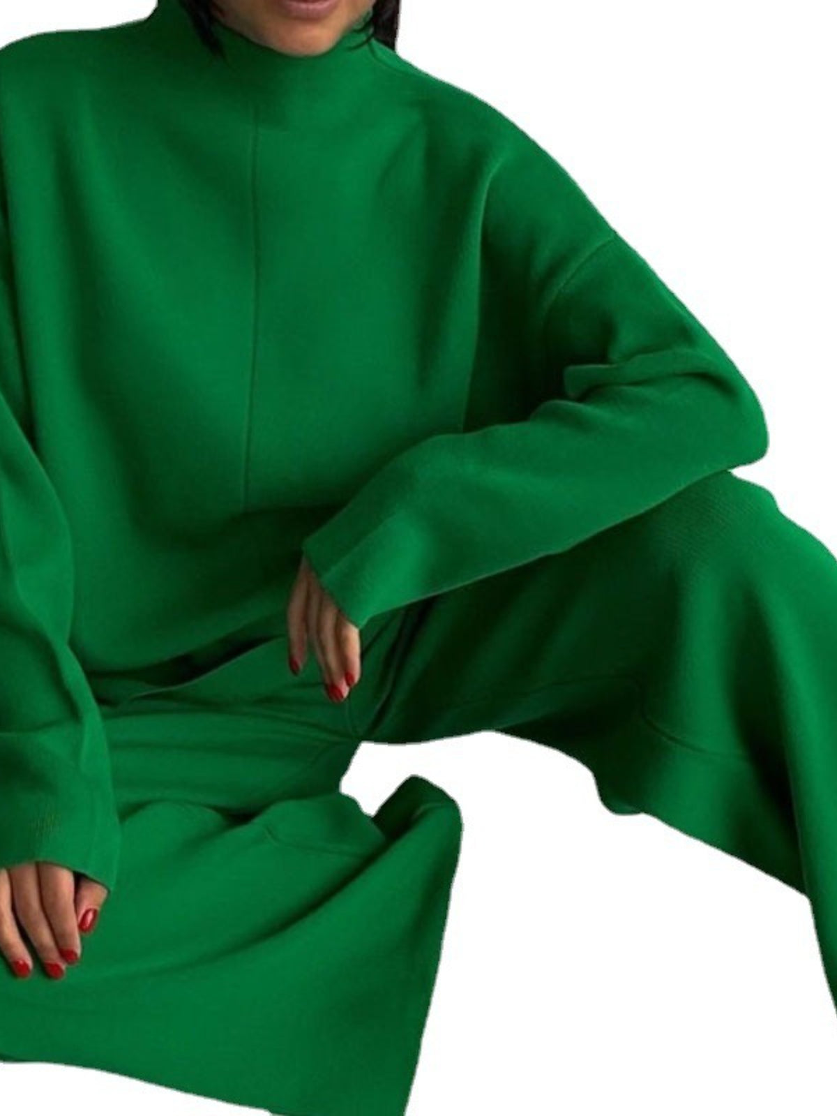 Women'S Elegant Half-Turtleneck Sweater & Pants Two-Piece Set - Oversized Loose-Fit H-Line Silhouette, Soft Stretch Sweater with Asymmetrical Neckline & 3/4 Sleeve, Solid Color Winter Warmth, Casual to Semi-Formal Outfits (Be