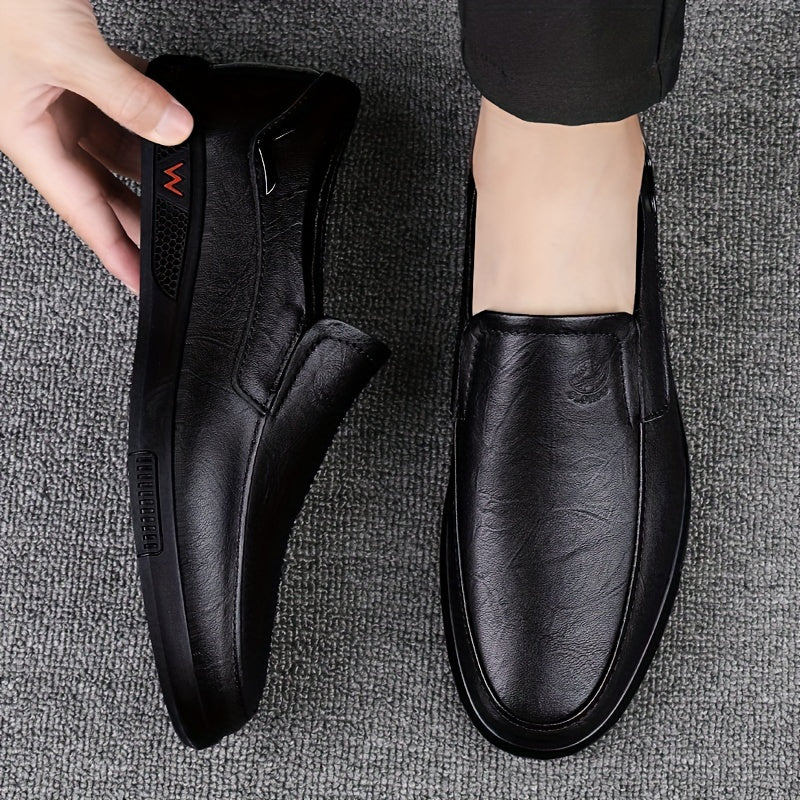 [Men's Business Casual Shoes] CLOHOO Men's Slip-On Loafers | Two-Layer Cowhide Rubber Sole Business Casual Faux Leather Shoes Soft Bottom Comfortable