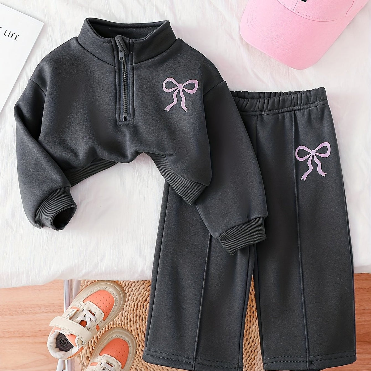 2pcs Girls' Fleece Sweatshirt and Pants Set with Embroidered Letter Design, Perfect for Outdoor & Indoor Wear, Cozy Fall/Winter Outfit, Casual Style, Regular Fit