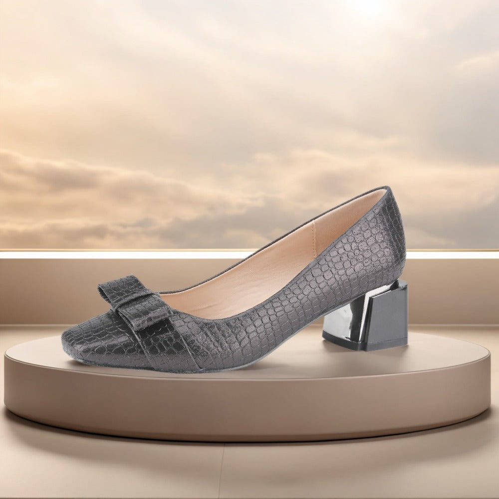 Versatile Women's Square-Toe Bow Pumps - All-Season Low Block Heel Work Shoes with Anti-Slip Sole & Cushioned Insole, Perfect for Business Casual Daily Outfits