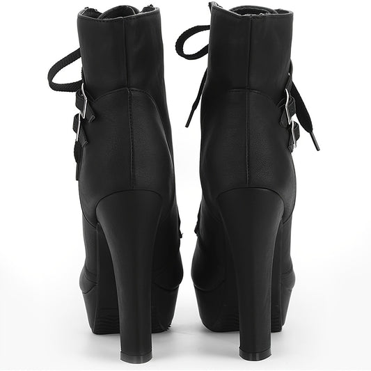 High Heel Boots For Women, Womens Platform Boot Heels Sexy Round Toe Lace UP High Heels Mid Calf Boots