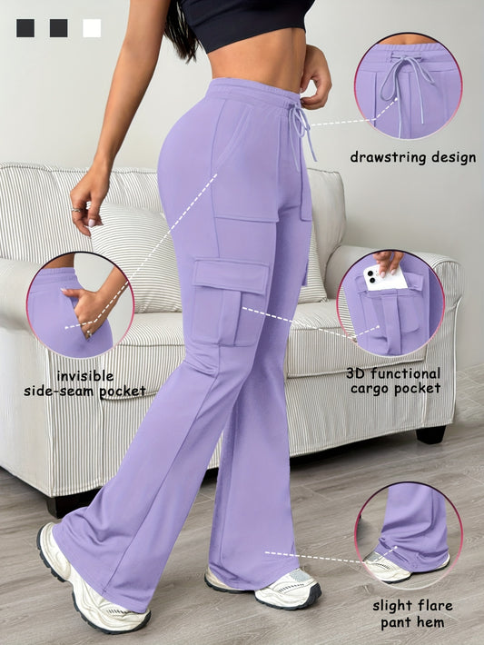 Women's Athletic Cargo Jogger Pants with Multi-Functional Cargo Pocket & Slim-Fit Ankle Design - All-Season Workout Running Gym Pants with Drawstring Waist & Lightweight Stretch Fabric (Machine Washable) for Casual Outdoor We