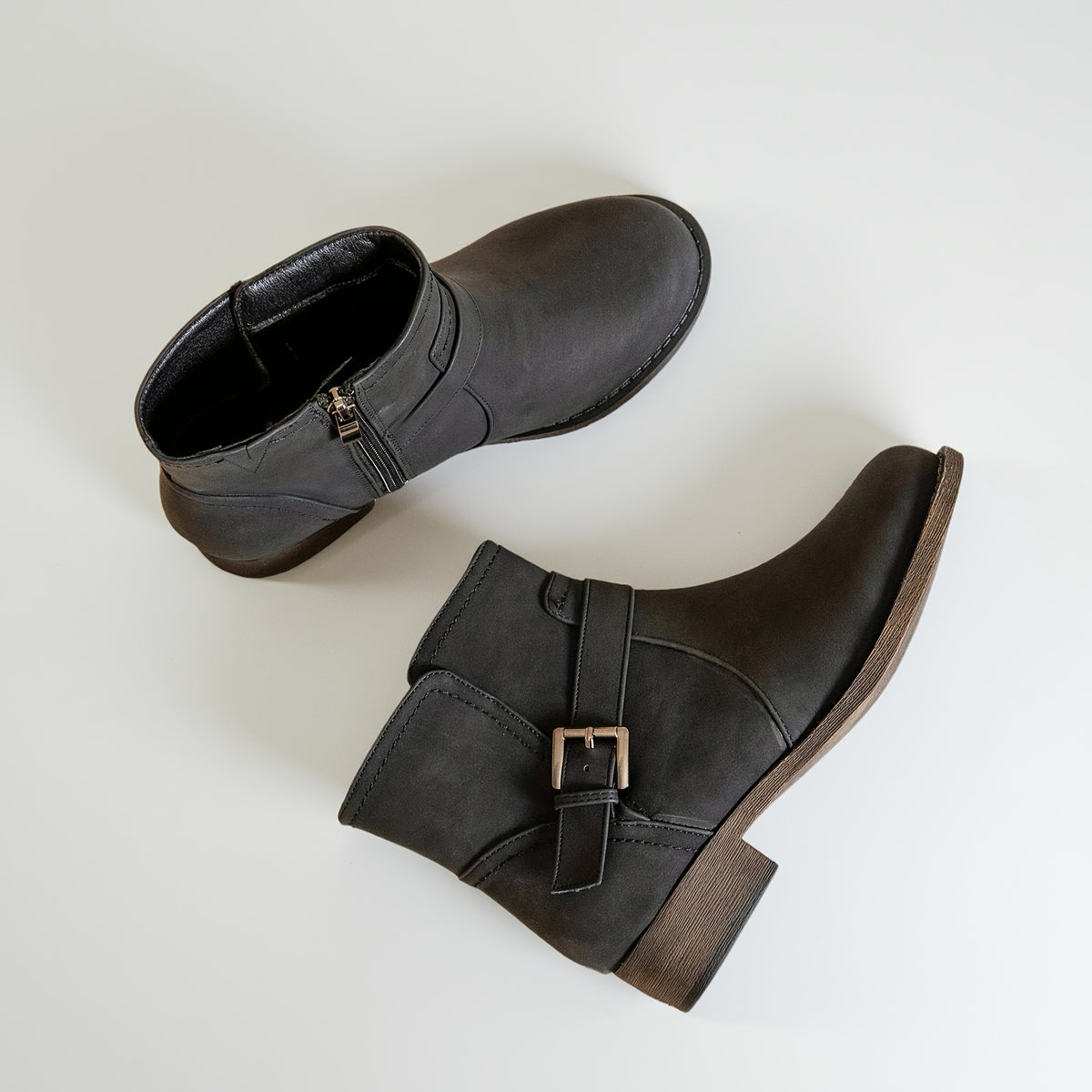 Women's Easy-On Side Zip Ankle Boots - Slip-Resistant Platform, Cushioned Insole - All-Day Comfort for Casual, Office, Formal Events - Ataiwee Shoes, Casual Footwear, Decorative Strap, Sturdy Sole, Professional Women