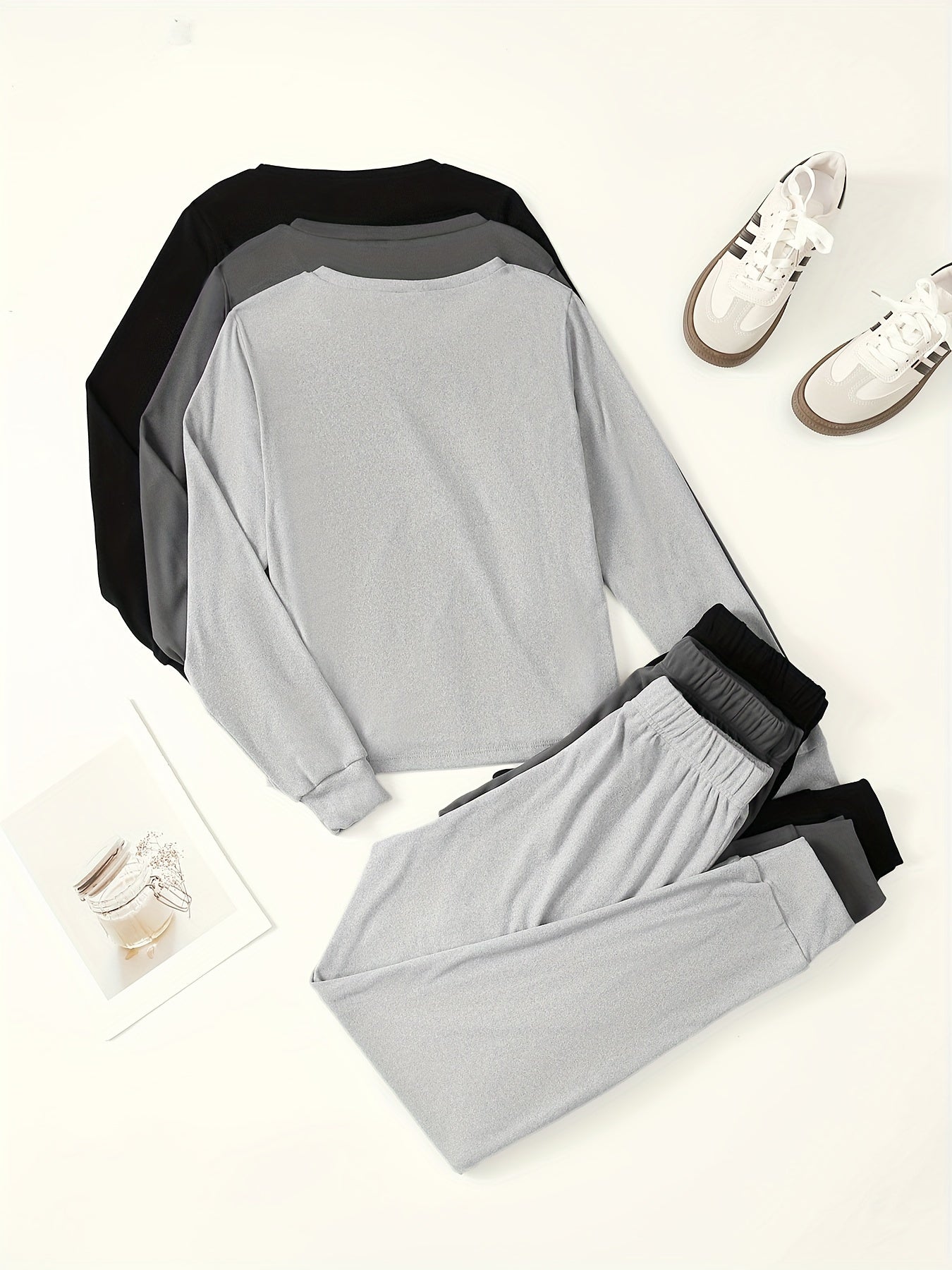 6pcs Set • Solid-color Women's Long-sleeve and Long-pants • Made of Velvet Fabric