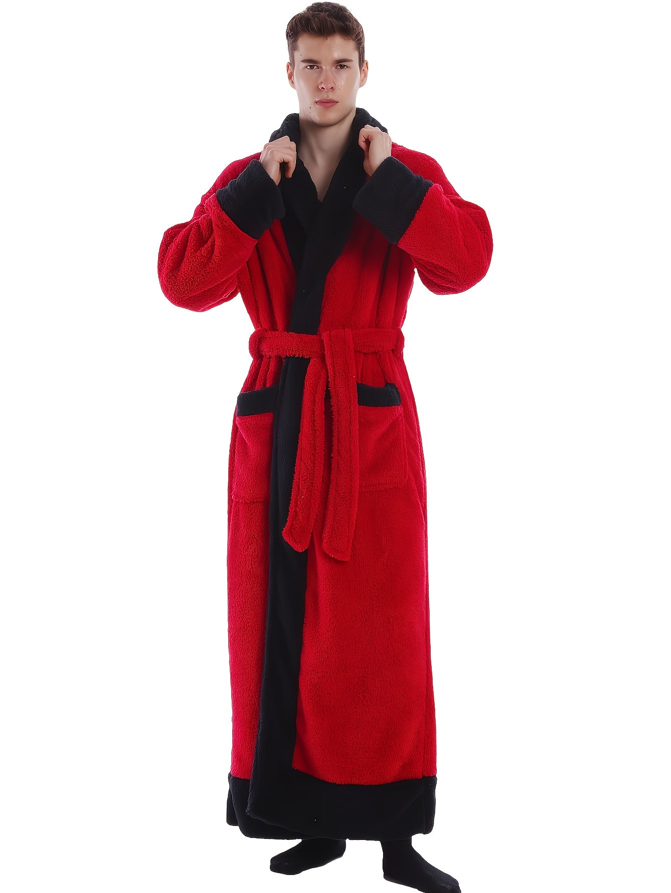 [Winter Plush Robe] 2025 Winter Plush Collection - Men's Warm Robe - Bathrobe for Autumn/Winter - Extended Length & Extra Thick for Warmth - Gift Set - Long Sleeve for Fall/Winter - Adjustable Waistband - Large Pockets - Poly